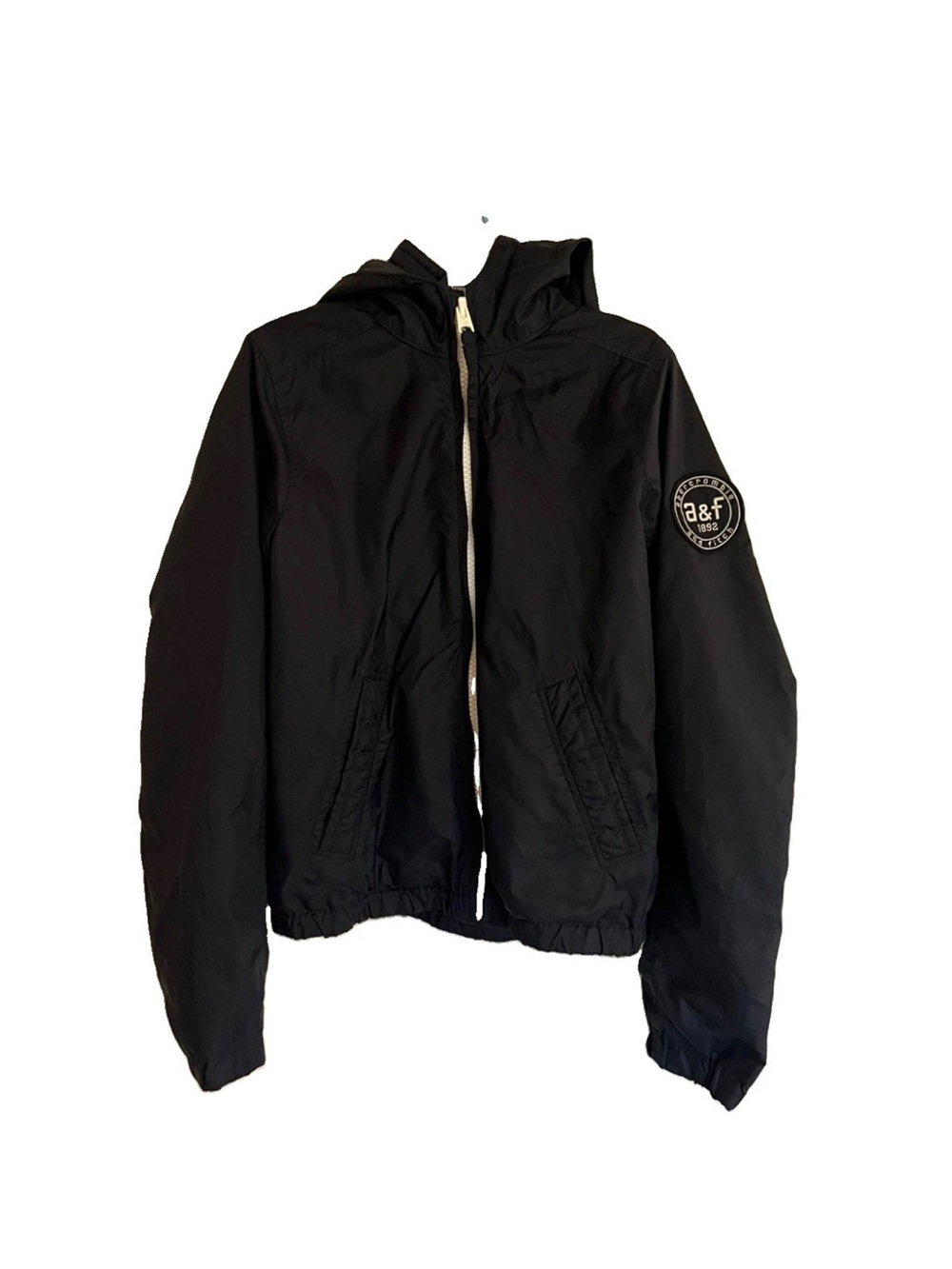 Abercrombie & Fitch Kids Navy Windbreaker Zip up Jacket Hooded Girls XL EUC y2k